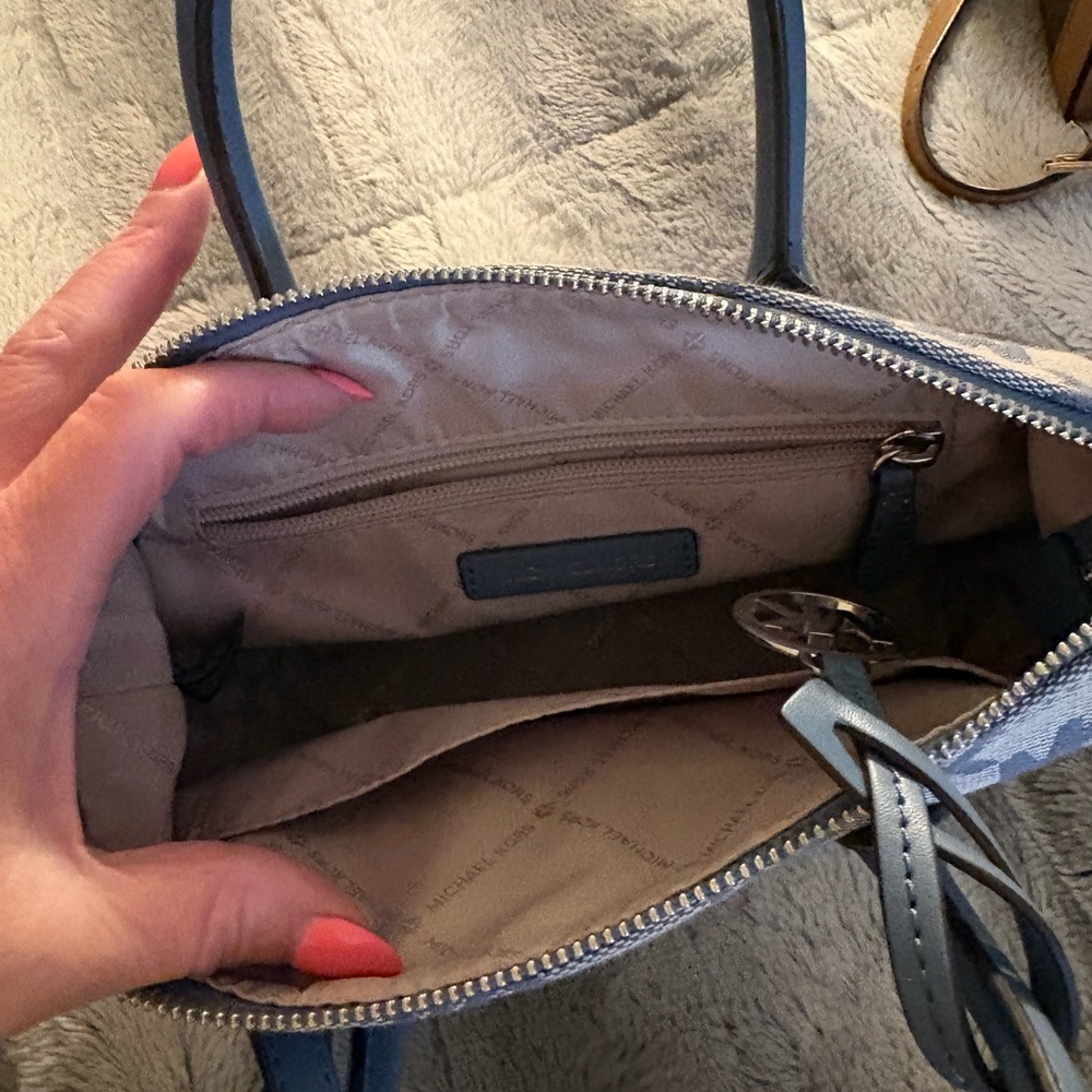 Michael Kors Two-Tone Blue MK Logo Satchel - Picture 2 of 2